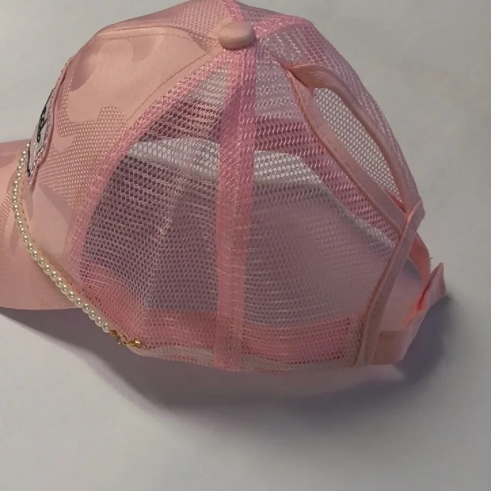 Pink Cap with Pearl Detail